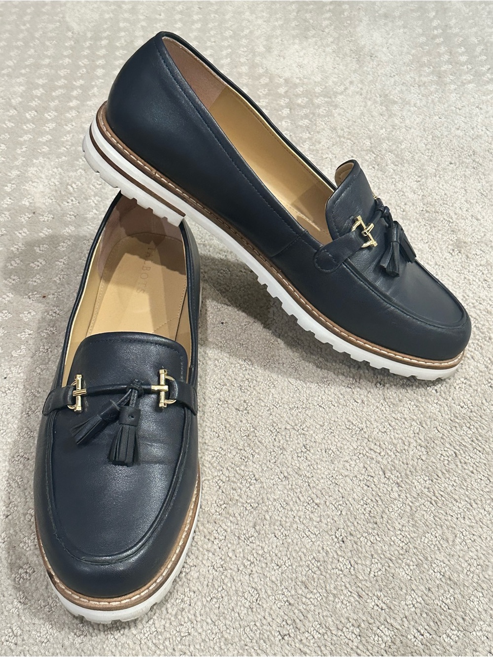 Talbots Women’s Navy Tassel Loafers with Gold Hardware